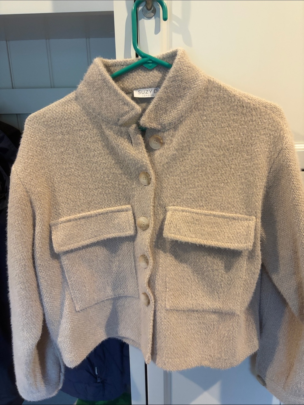 Suzy D Beige Wool-Blend Cropped Jacket